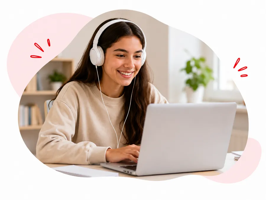 Lycéenne suivant ses cours en ligne depuis chez elle